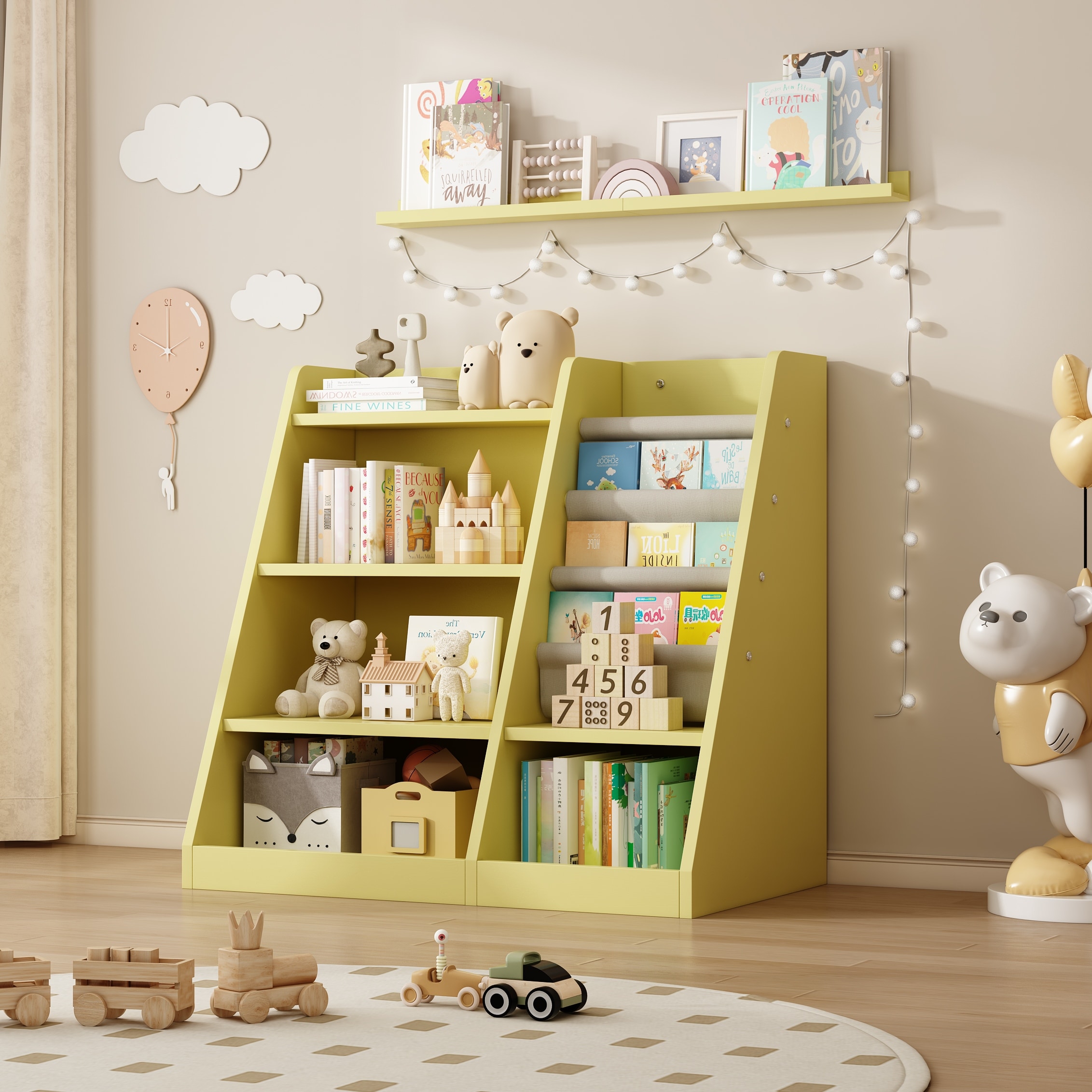 Wooden Toy Storage 4 Tier Childrens Small Bookcase and Bookshelf