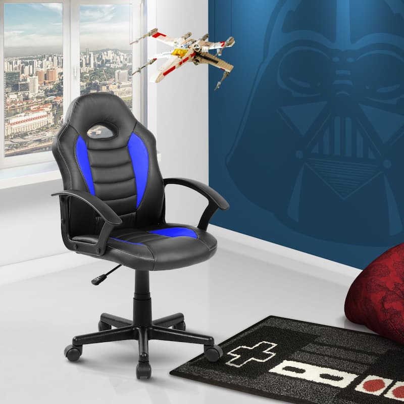 35.25" Black and Blue Techni Mobili Kid's Gaming and Student Racer Chair with Wheels