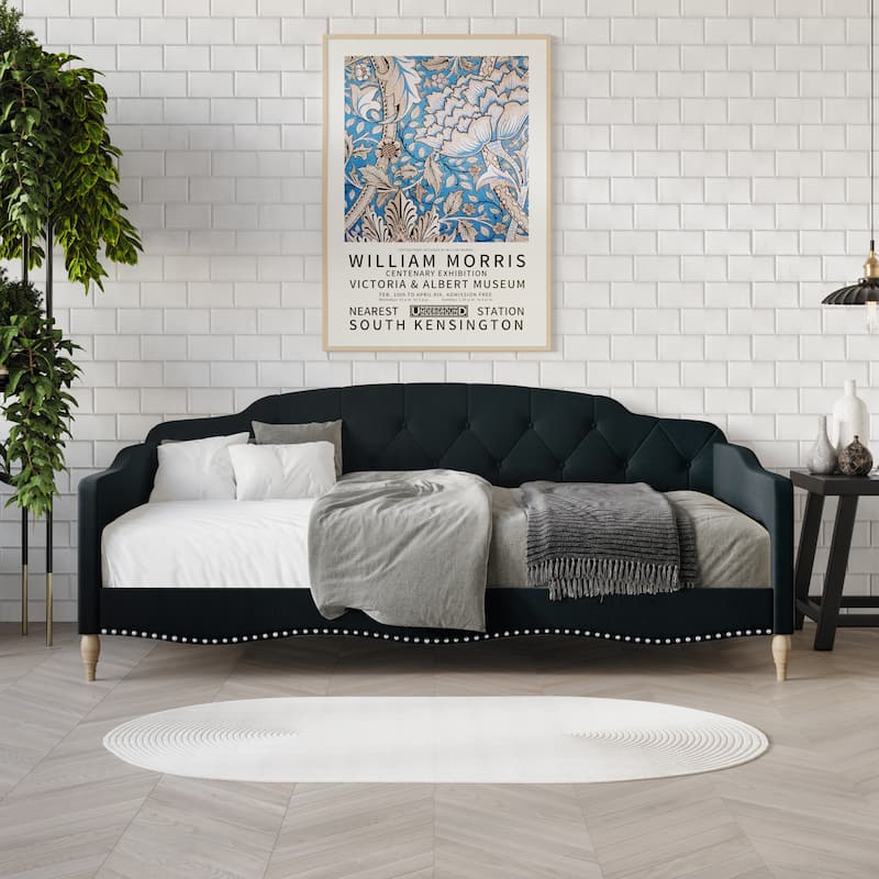 CraftPorch Modern Linen Nailhead Button Tufted Twin Daybed