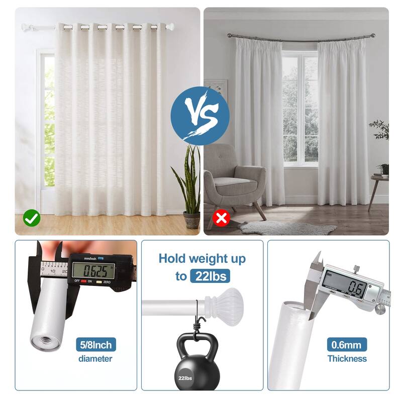 Modern Fluted Ball Adjustable Drapery Curtain Rod with Clip Rings