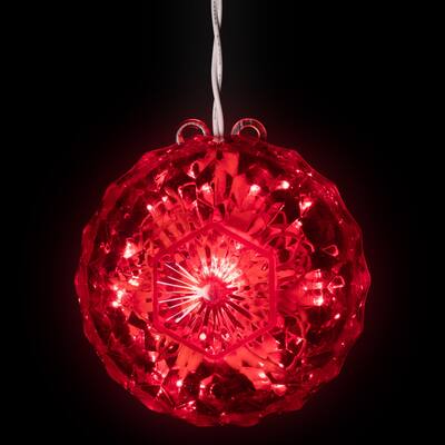 6" LED Lighted Red Hanging Crystal Sphere Ball Outdoor Christmas Decor