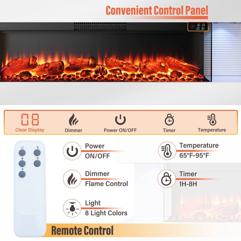 Wall Mounted LED 3-Side Electric Fireplace with Mantel