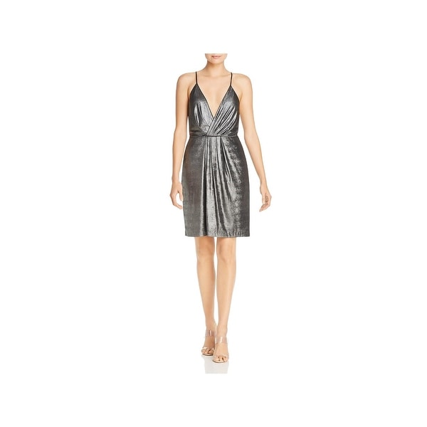Laundry by Shelli Segal Womens Cocktail Dress Metallic Faux Wrap