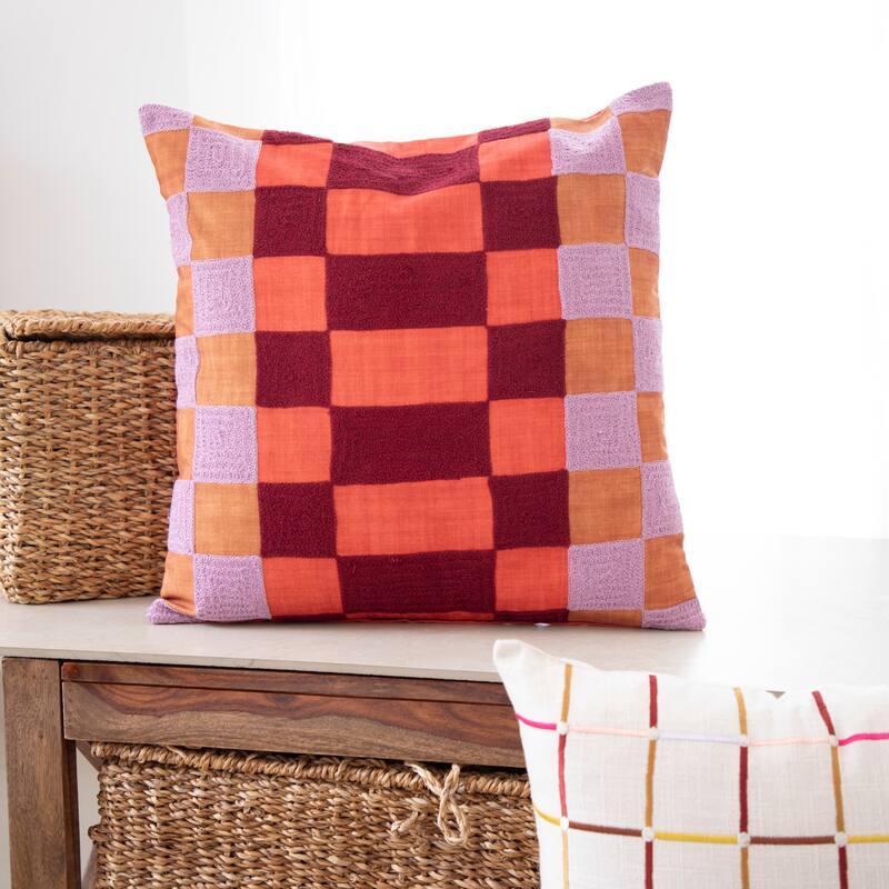 Sevita Contemporary Checkered Hand-Woven Indoor Throw Pillow