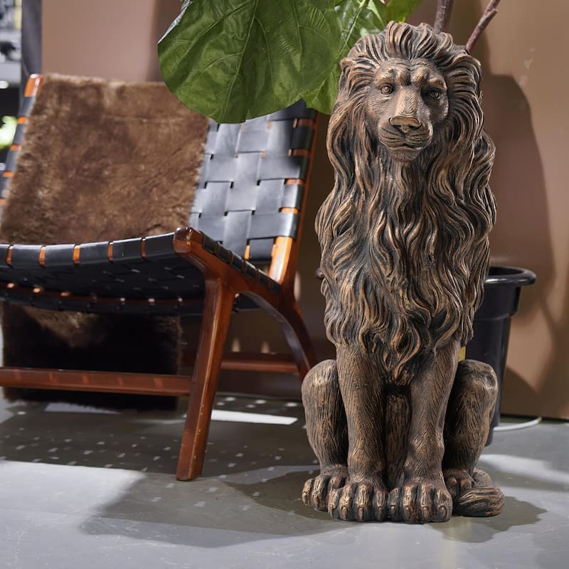 Glitzhome Set of 2 MGO Majestic Sitting Guardian Lion Statues Porch Sculpture Outdoor Indoor