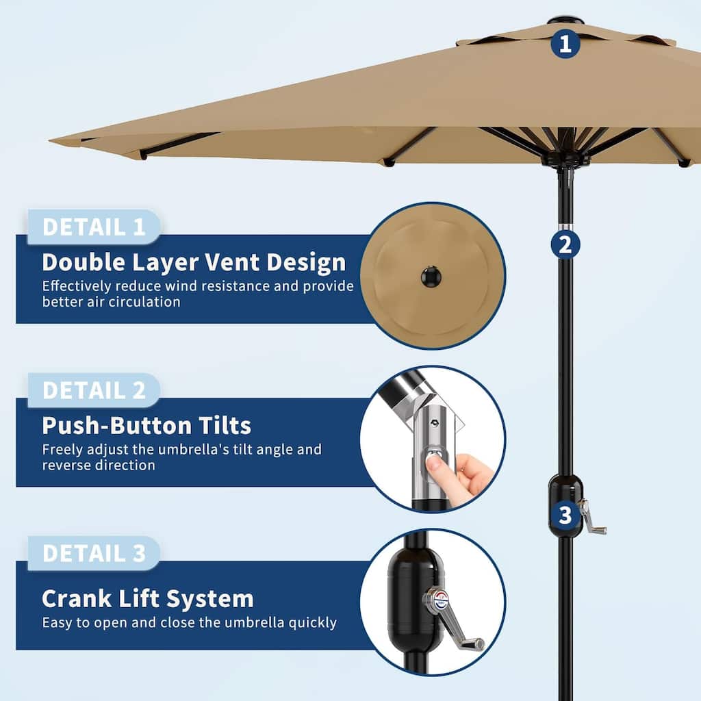 Coromose 10ft Patio Umbrella, Crank Lift & Push Button Tilt, for Yard, Deck, Pool