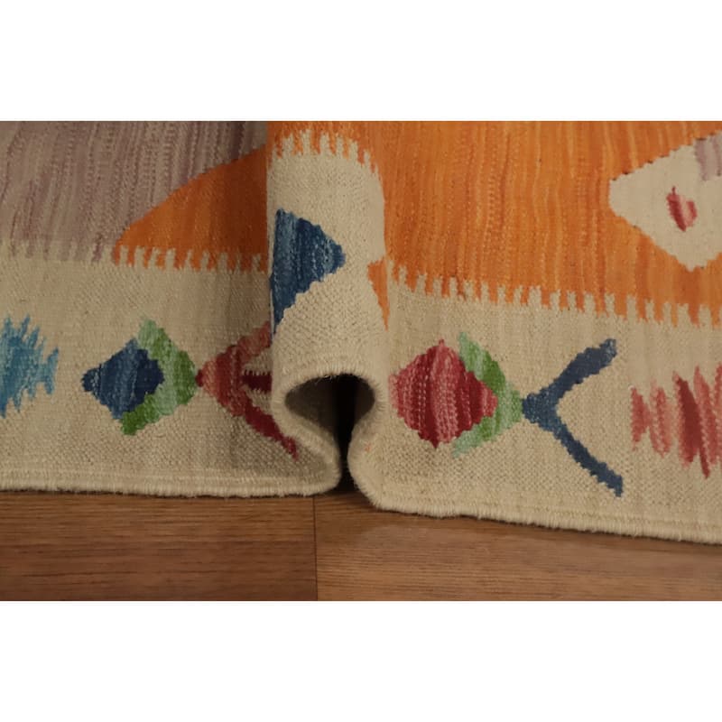 Hand Woven Oriental 100% Wool Carpet Southwestern Tribal Navy Blue & Blues Kilim Area Rug - 9' 8'' X 7' 10''