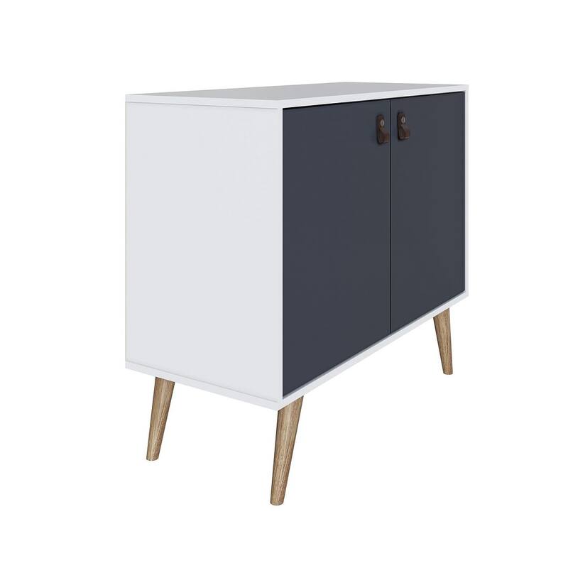 Manhattan Comfort Amber Accent Cabinet with Faux Leather Handles in Blue and Nature