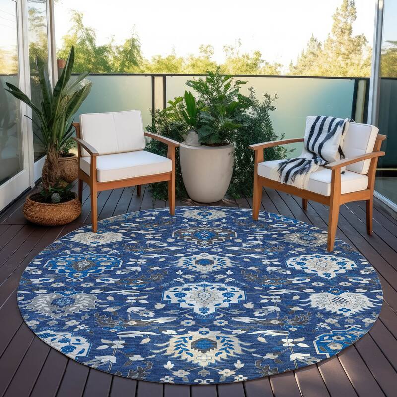 Machine Washable Indoor/ Outdoor Traditional Kashan Chantille Rug