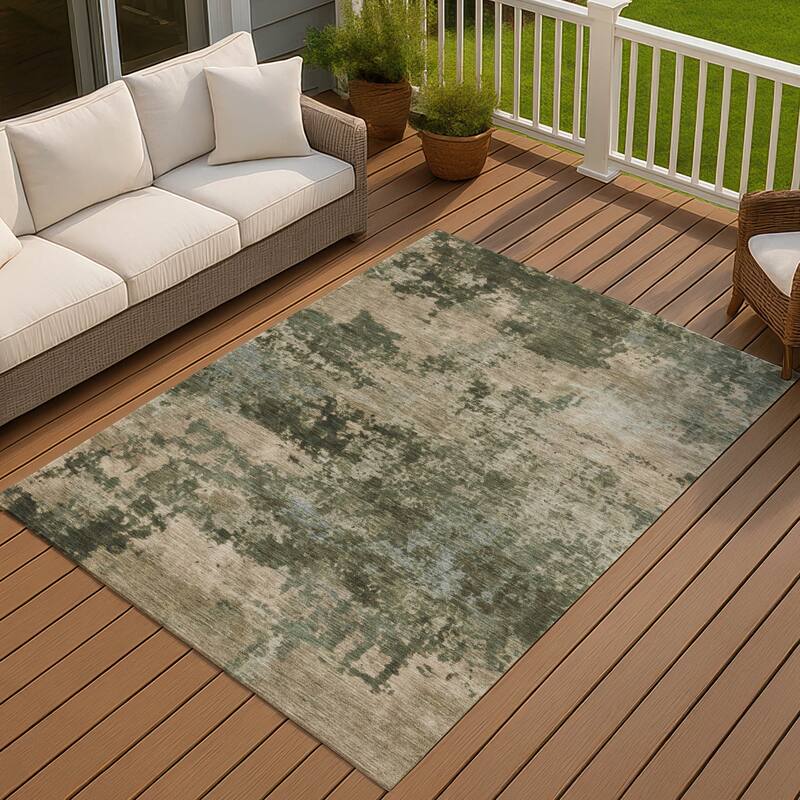 Machine Washable Indoor/ Outdoor Modern Jenna Chantille Rug - Olive - 5' x 7'6"
