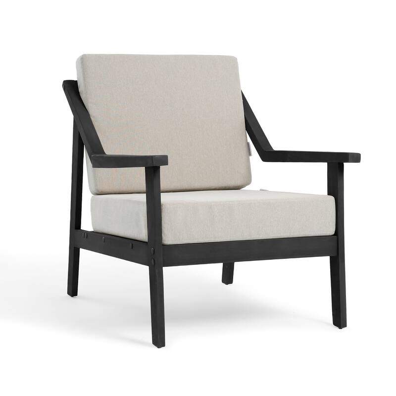 Outdoor Wood Cushioned Patio Set of 2 Accent Chair with Side Table