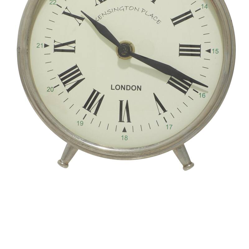 Stainless Steel Metal Clock with Bell Style Top - Silver - Roche River Decor