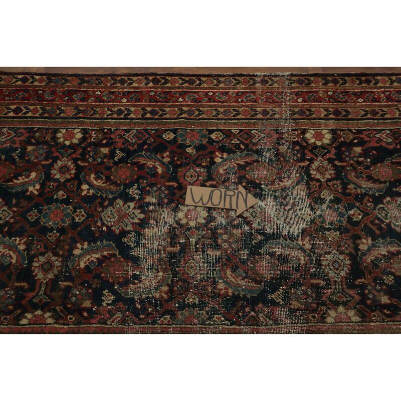 Hand Knotted Oriental 100% Wool Carpet Traditional Floral Navy Blue & Blues Malayer Runner Rug - 11' 4'' X 3' 7''