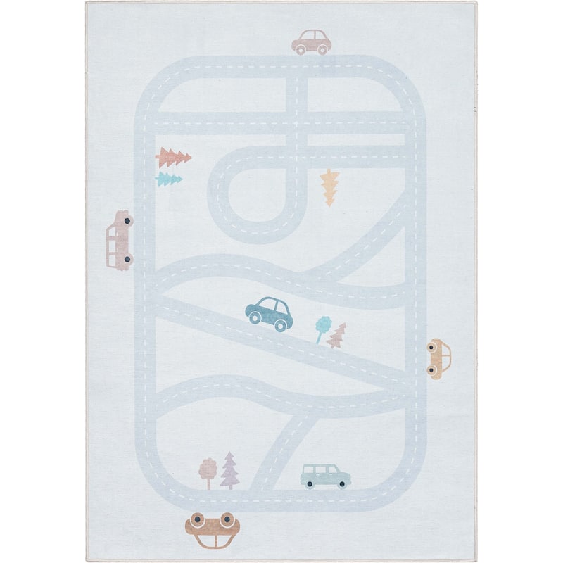 Well Woven Kids Rugs Playful Roads Modern Machine Washable Area Rug - Light Grey - 3' 3" x 5' - Rectangle