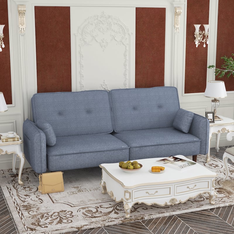 Fabric Futon Sofa bed with Solid Wood Leg