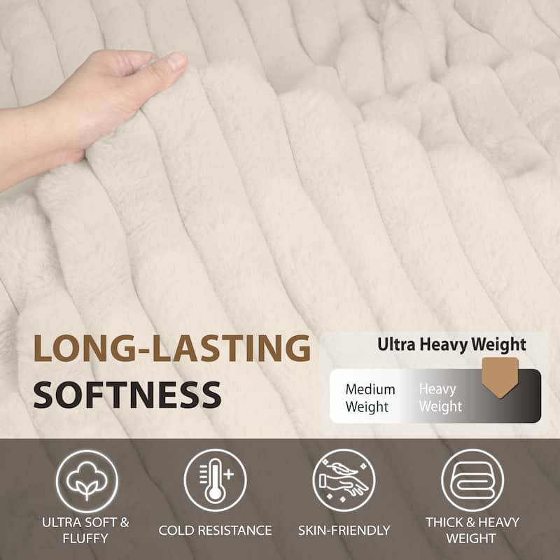 Luxury Reversible Textured Stripe Faux Fur & Velvet Throw