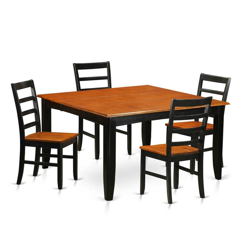HomeStock 5-Piece Square Black and Cherry Finish Solid Wood Top Dining table with 4-Chairs
