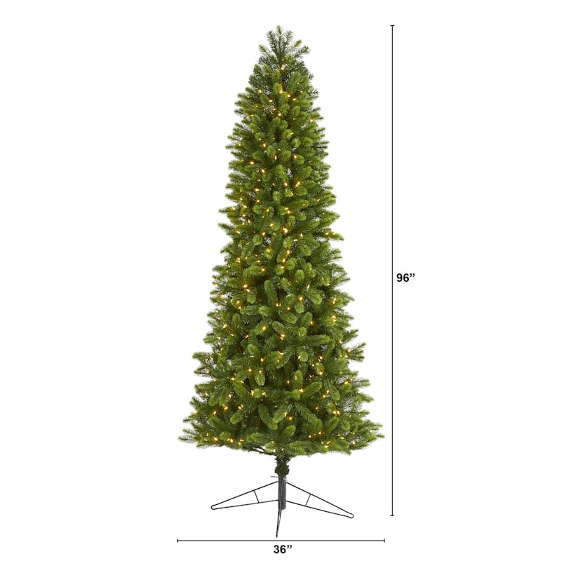 8ft. Slim Spruce Artificial Christmas Tree with 600 Warm White Lights, Instant Connect & 1294 Branches - Festive X-Mas Tree