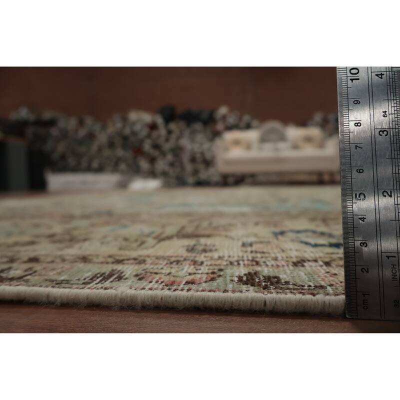 Hand Knotted Oriental 100% Wool Carpet Traditional Floral Beige & Ivories Kashmar Area Rug - 12' 0'' X 9' 7''