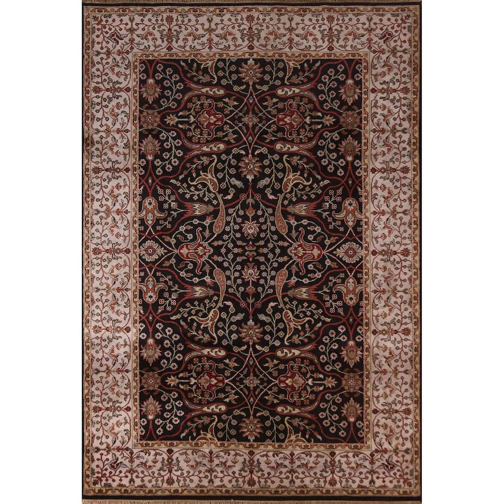 Black Agra Oriental Area Rug Handmade Wool Carpet - 6'1"x 9'2"