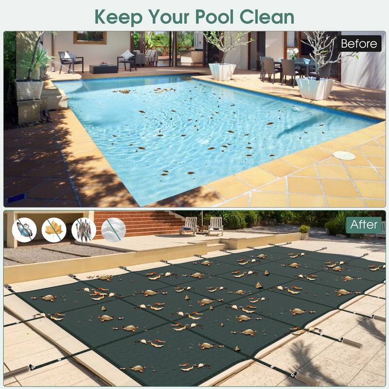 Gymax Winter Swimming Leaf Pool Cover Safety Pool Cover for 32 x 16 FT