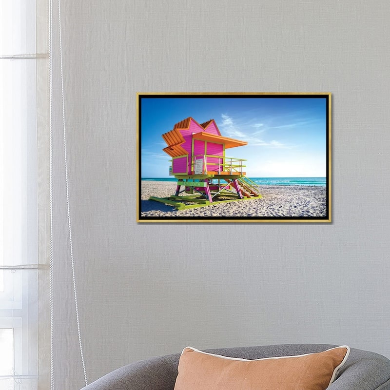 iCanvas "Pink Morning, Miami Beach Florida" by Susanne Kremer Framed Canvas Print