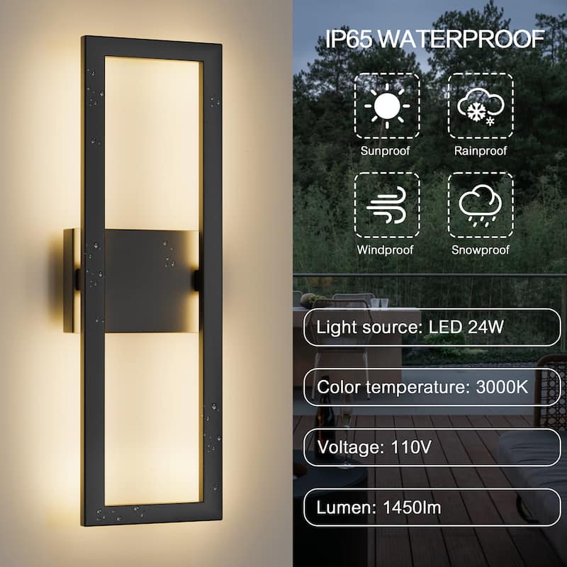 2-Pack Matte Black Iron Integrated LED Outdoor/Indoor Wall Sconce