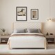 preview thumbnail 1 of 6, Modern Mid-Century Queen Size Upholstered Platform Bed Frame with Tufted Headboard and Solid Wood Legs, Beige Beige