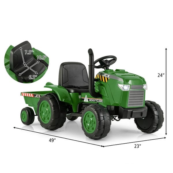 dimension image slide 3 of 4, 12V Kids Ride On Tractor with Trailer and Remote Control - 49” x 23” x 24” (L x W x H)