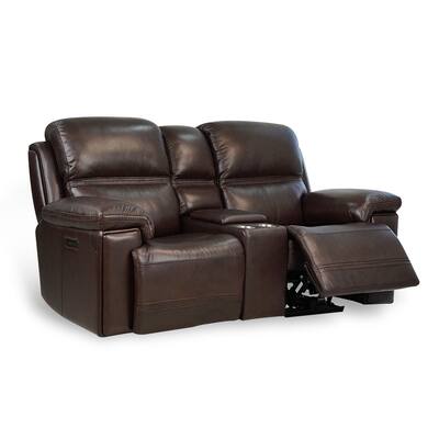 Leather Power Reclining Loveseat With Console