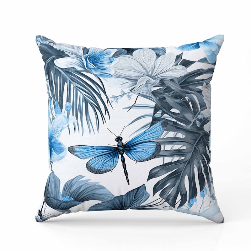 Dragonfly Dreamscape Indoor/Outdoor Reversible Throw Pillow Blue and Grey