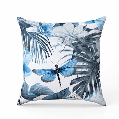 Dragonfly Dreamscape Indoor/Outdoor Reversible Throw Pillow Blue and Grey
