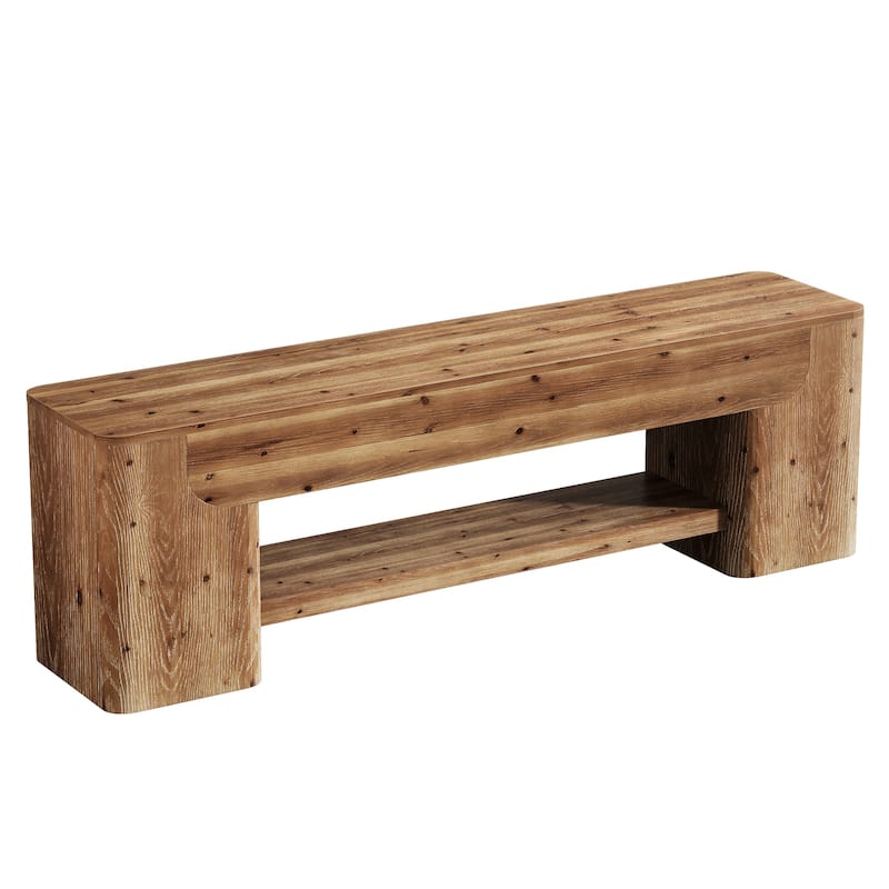 Solid Wood TV Stand for TVs up to 75 Inch, Entertainment Center with Open Storage Shelf, 63" TV Console for Living Room Bedroom