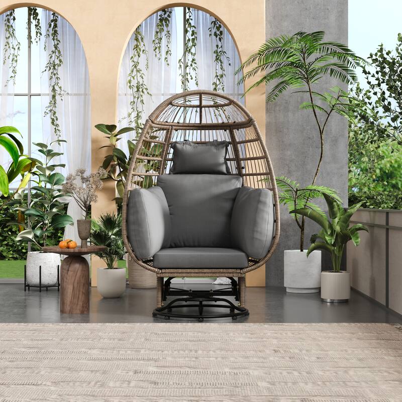Outdoor Rattan Swivel Egg Chair with Rocking Function