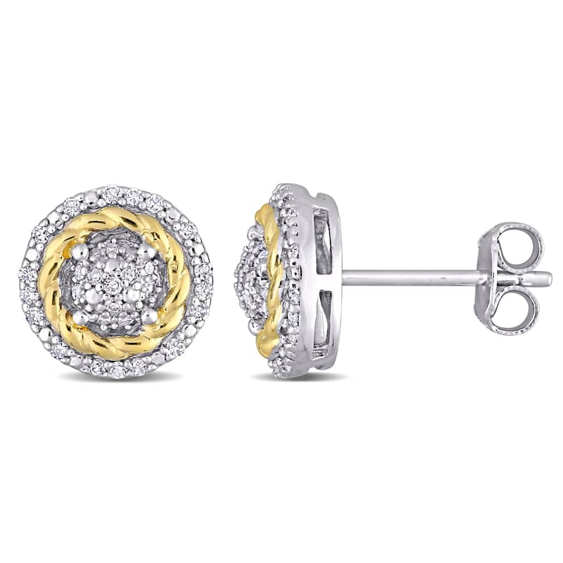 Miadora 2-tone white & Yellow Plated Sterling Silver 1/5ct TDW Diamond Clustered Halo Stud Earrings
