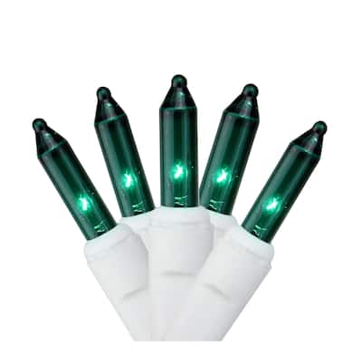 100-Count Green Mini Christmas Light Set 4.6ft White Wire - 4.6'