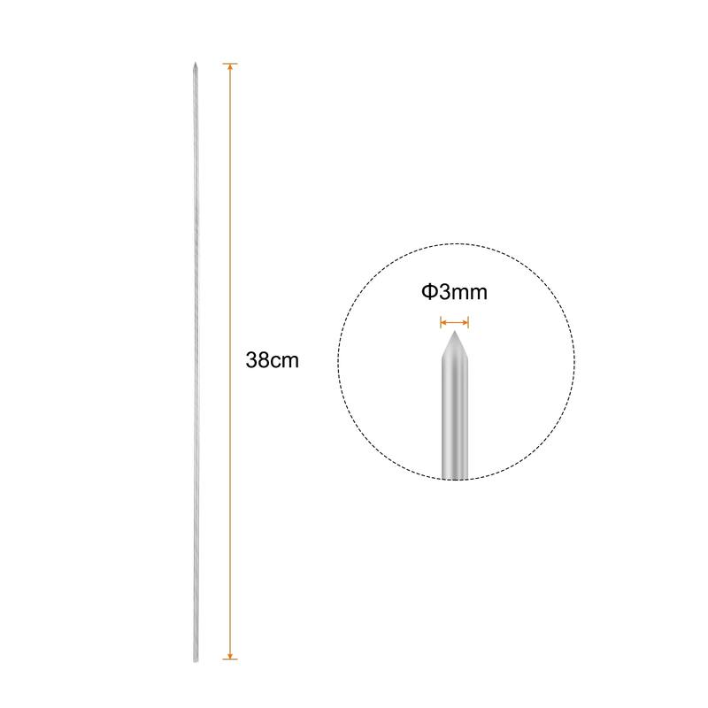 50pcs Kebob Skewers 38cm x 3mm Stainless Steel Round BBQ Grill Sticks - 38cm x 3mm - Silver