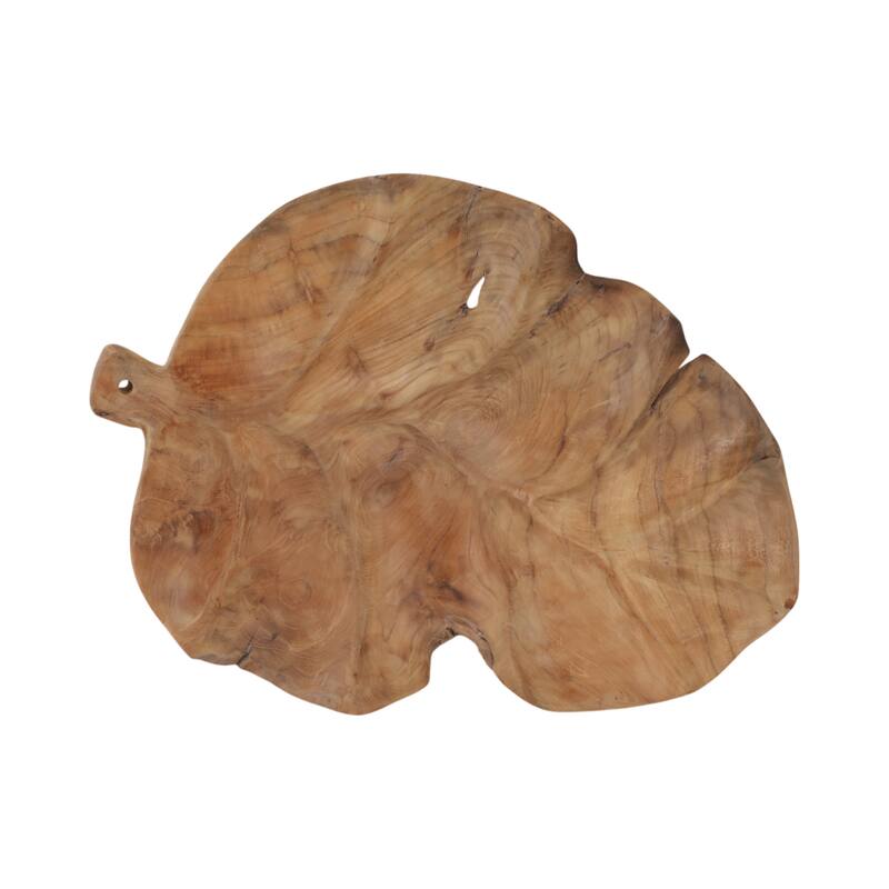 Wood Decorative Bowl Leaf Shape Hand Carved Stylish - 24" Brown - 24" x 17" x 4"