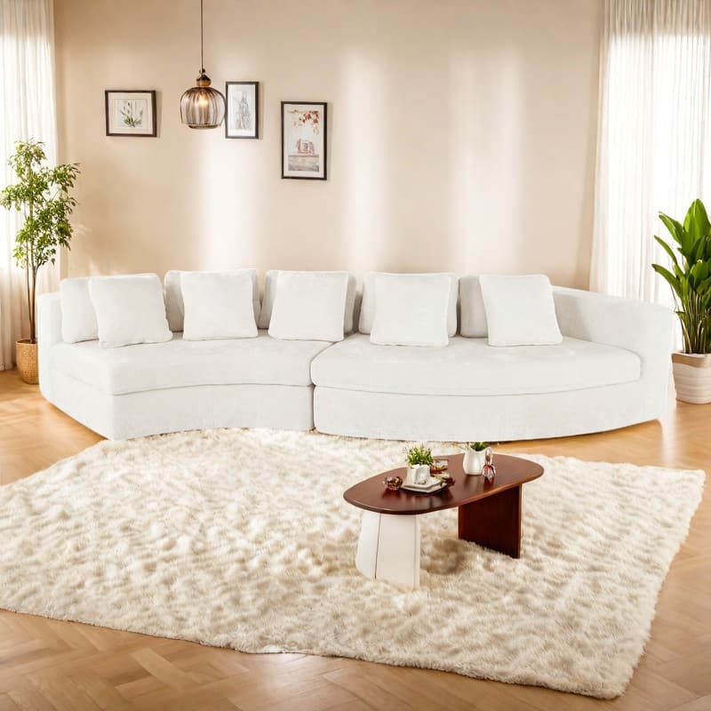 115.7" Chenille Modular Sofa Set with Curved Design - 4-Seater and 5 Cushions (No Assembly Required) - Beige