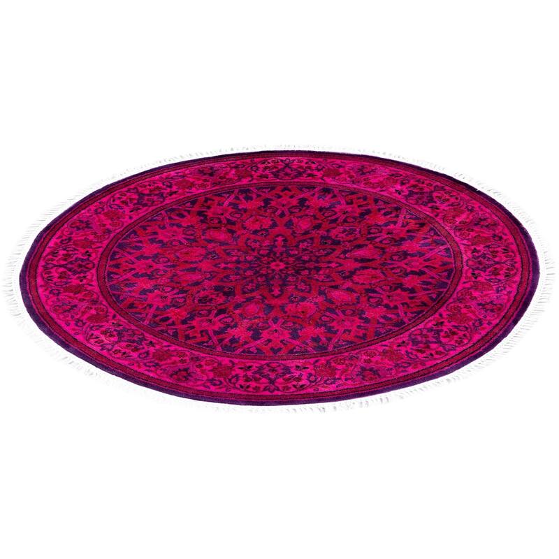 Contemporary Overdyed Wool Hand Knotted Round Area Rug - 3' 1" x 3' 1"