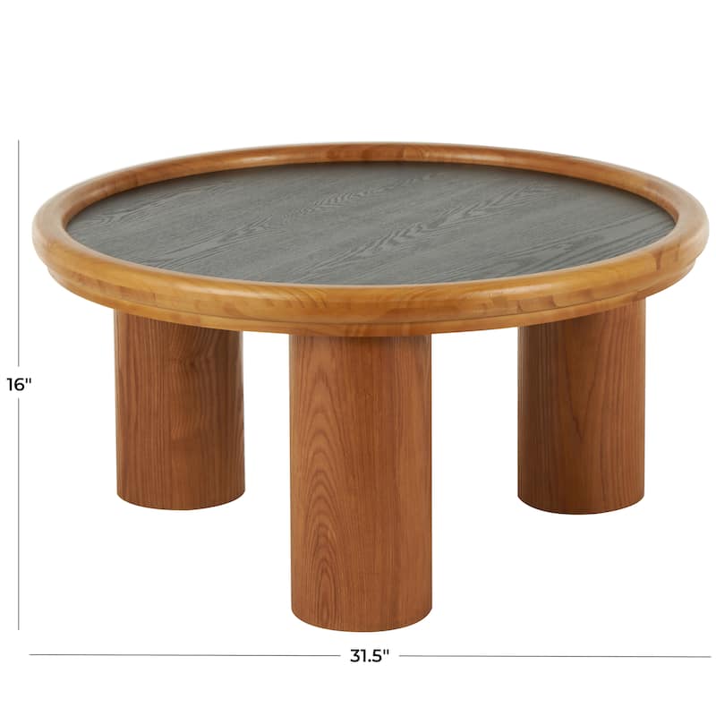 Wood Handmade Round Coffee Table with Black Tabletop - Brown - Roche River Decor