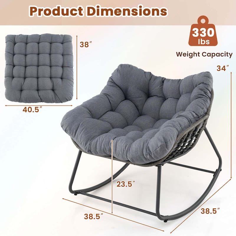 1/2 PCS Outdoor Rocking Chair Oversized Papasan Chair w/ Cushion