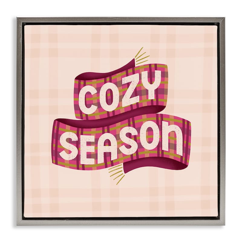 Stupell Cozy Season Scarf on Plaid Framed Floater Canvas Wall Art Design By Sarah Hickman - 25 x 25 - Grey