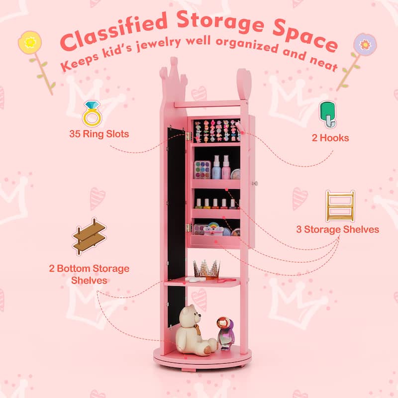 Gymax Kids Vanity Set Princess Makeup Dressing Table &Chair Set w/