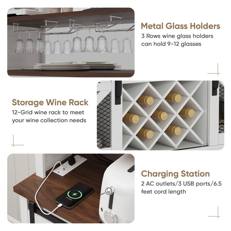 55" Kitchen Storage Buffet Cabinet Sliding Barn Door Pantry for Dining Room