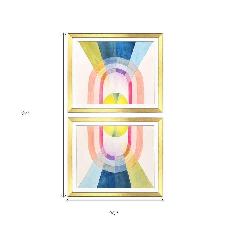 HomeRoots Set Of Two Geometric Watercolor Gold Framed Wall Art