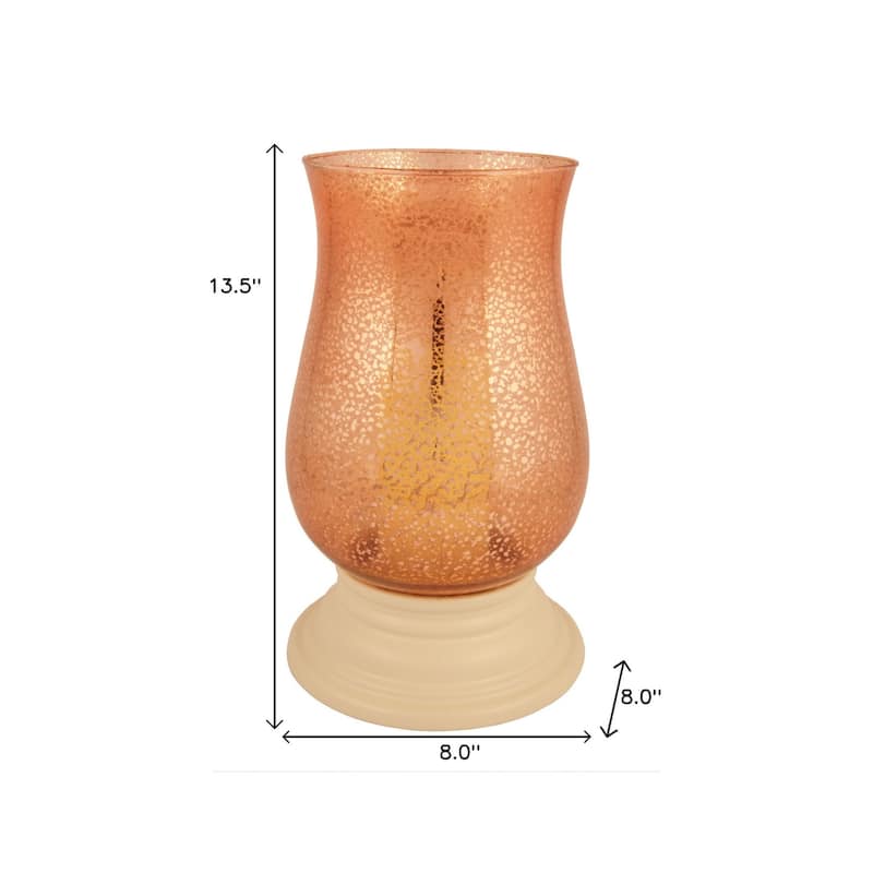 14" Coral Glass Centerpiece Hurricane Candle Holder With Candle