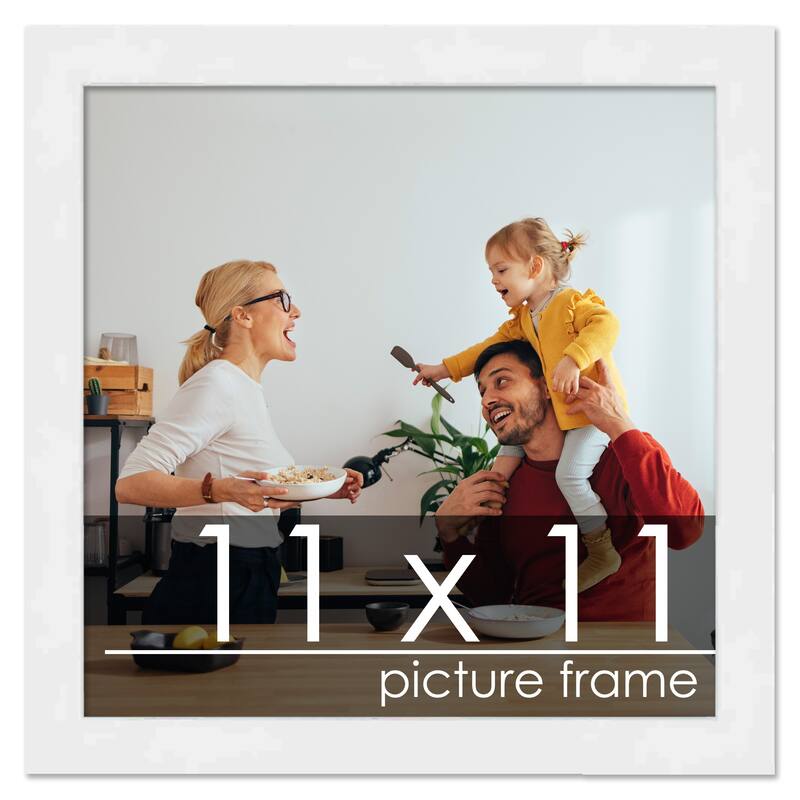 11x11 White Wood Picture Square Frame - UV Acrylic, Foam Board Backing, Hanging Hardware - Holds 11x11 Photo