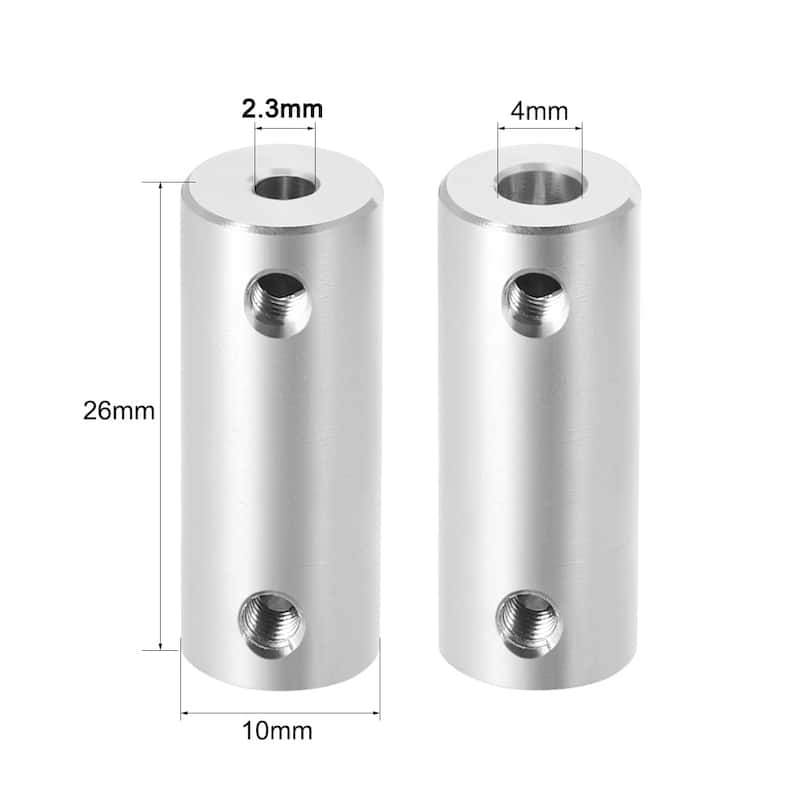 Shaft Coupling 2.3mm to 4mm Bore L26xD10 Robot Motor Rigid Coupler w Hex Spanner - Silver Tone - 2.3mm to 4mm