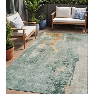 5' X 8' Blue Copper And Gray Abstract Washable Indoor Outdoor Area Rug ...